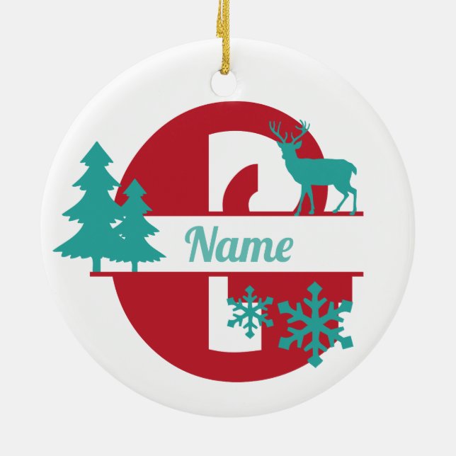 G Monogram Initial Christmas Holiday Tree Ornament (Back)