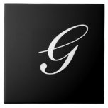 G Monogram Initial White on Black Tile<br><div class="desc">Classic White Letter Monogram on Black Background,  G.</div>