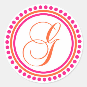 G Monogram (Pink / Orange Dot Circle) Classic Round Sticker