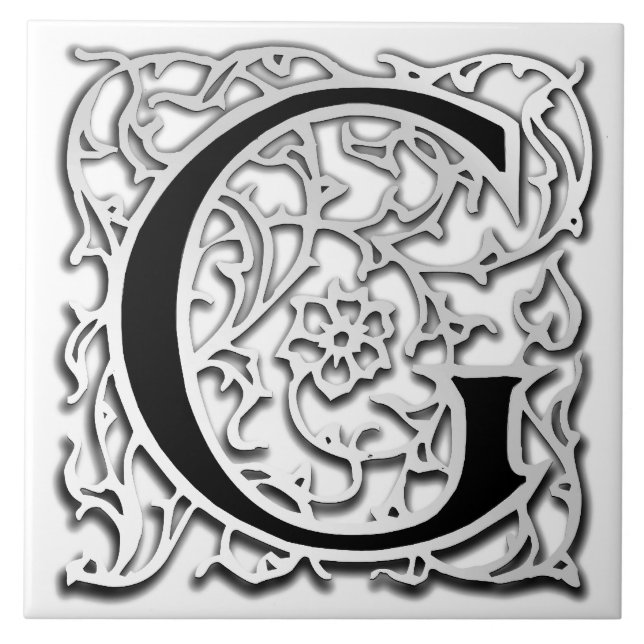 G Monogram "Silver Besque" Ceramic Tile (Front)