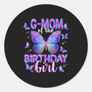 G mum of the birthday girl butterfly family classic round sticker