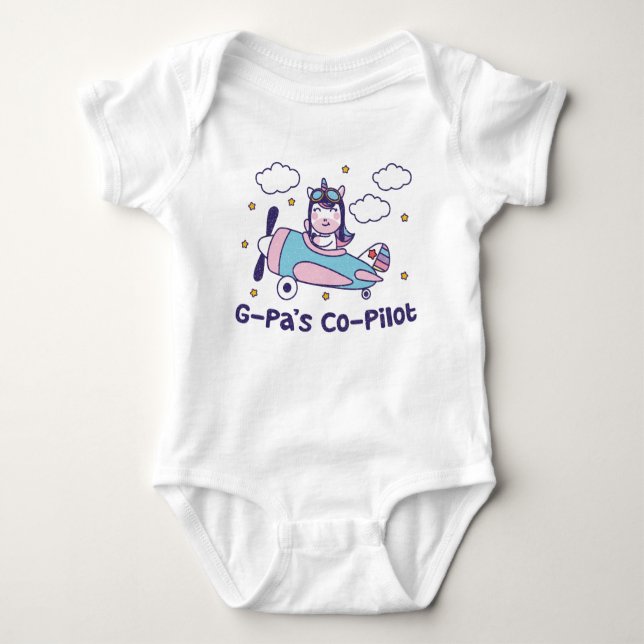 G-Pa's Co-Pilot - Unicorn Aeroplane Baby Bodysuit (Front)