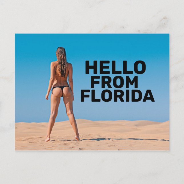 G-STRING BIKINI GIRL HELLO FROM FLORIDA POSTCARDS (Front)