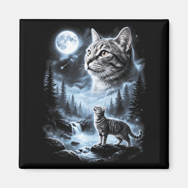 G Tabby Cat Howling At Moon 90s Retro Magnet (Front)