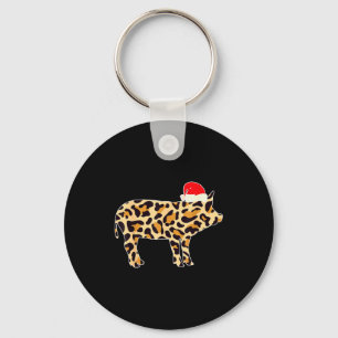 G With Santa Hat Family Matching Christmas Leopard Key Ring