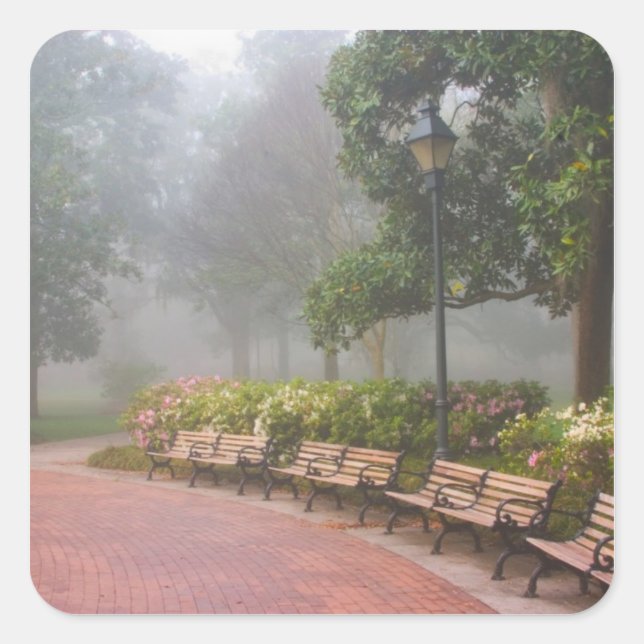 GA Savannah, Azaleas along brick sidewalk and Square Sticker (Front)