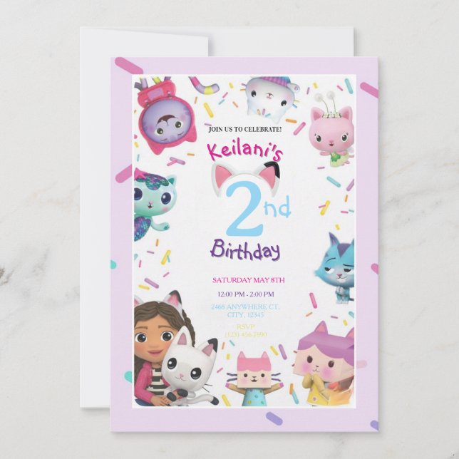 Gabby Dollhouse Birthday Invitations (Front)