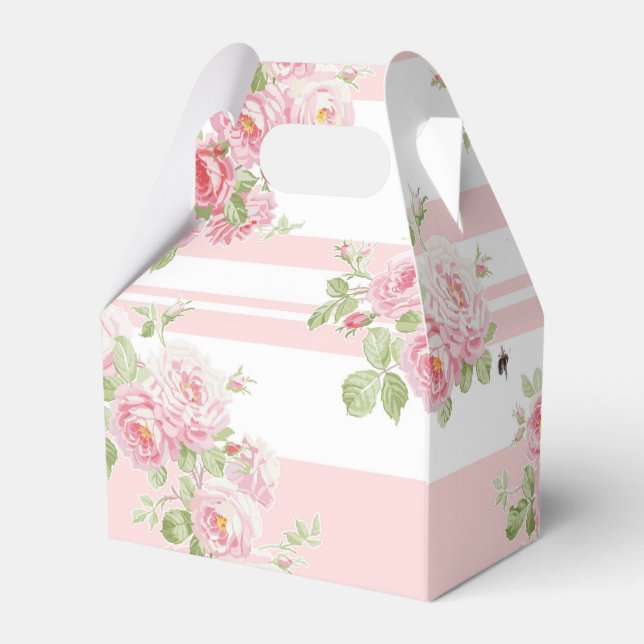 Gable Favour Box pink stripes and roses (Back Side)