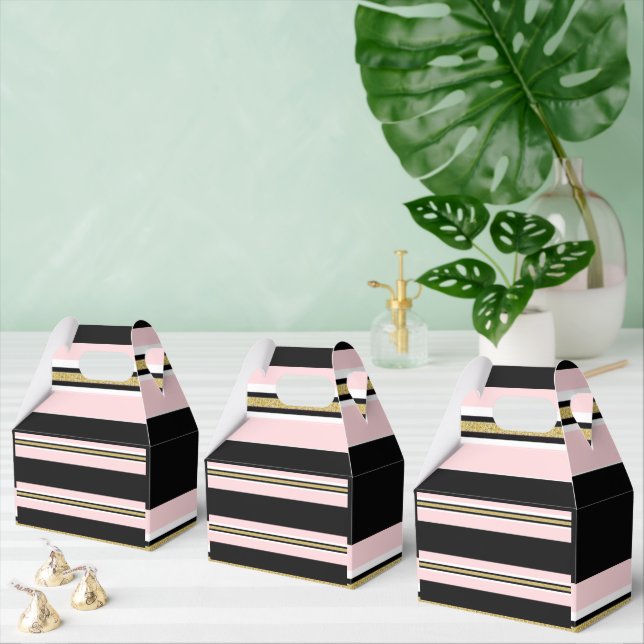 Gable Favour Box Stripe Pink & White Gold Black (Multiple)