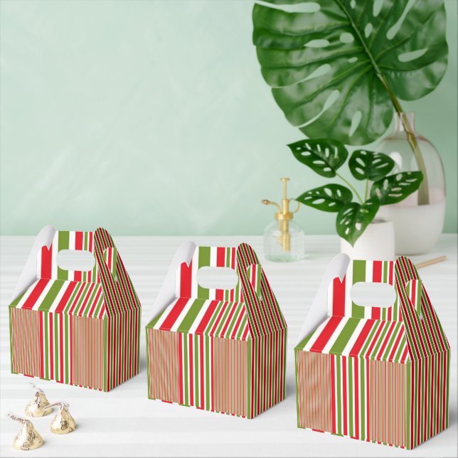 Gable Favour Box Stripe Red Green and White (Multiple)