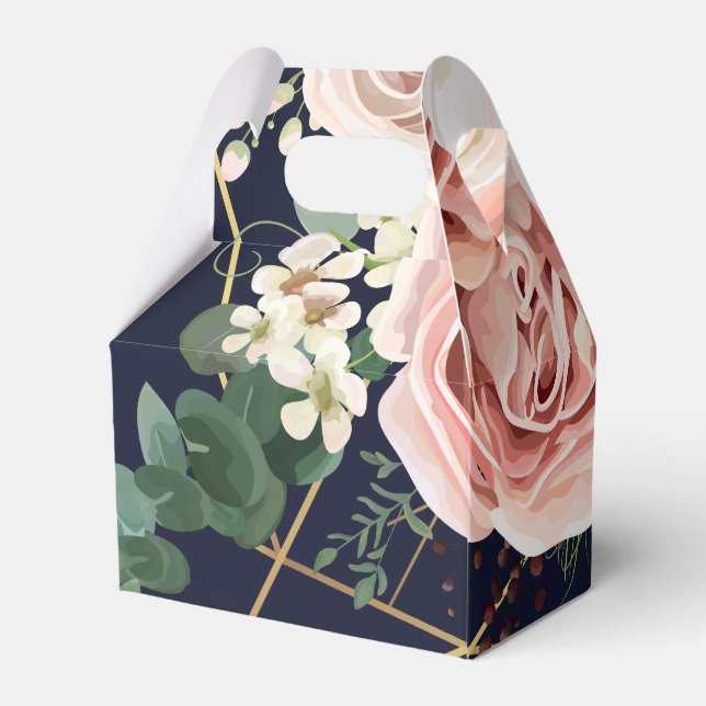 Gable Paper Favour Box Geometric Garden Rose Navy (Back Side)
