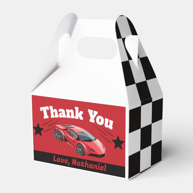 Gable Red Sports Race Car Themed Birthday Favour Box (Front Side)