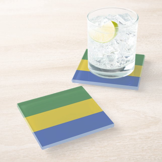 Gabon flag glass coaster (Angled)