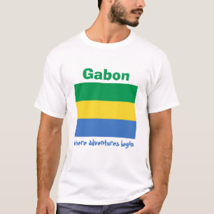 Gabon Flag + Map + Text T-Shirt