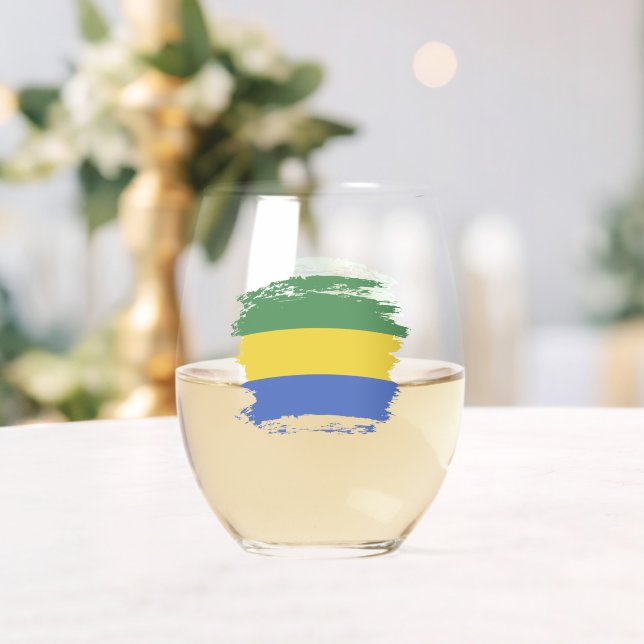 Gabon flag stemless wine glass (Insitu (Wedding))