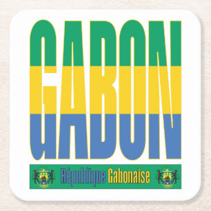 Gabon Flag Text Design Square Paper Coaster