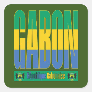 Gabon Flag Text Design Square Sticker
