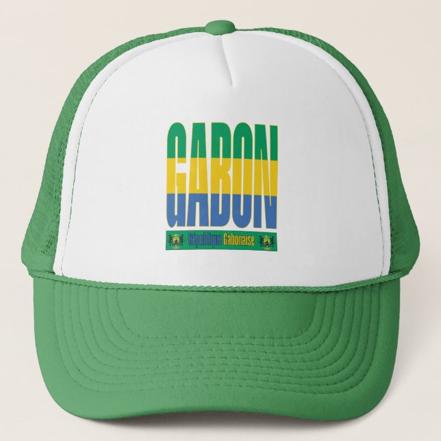 Gabon Flag Text Design Trucker Hat (Front)