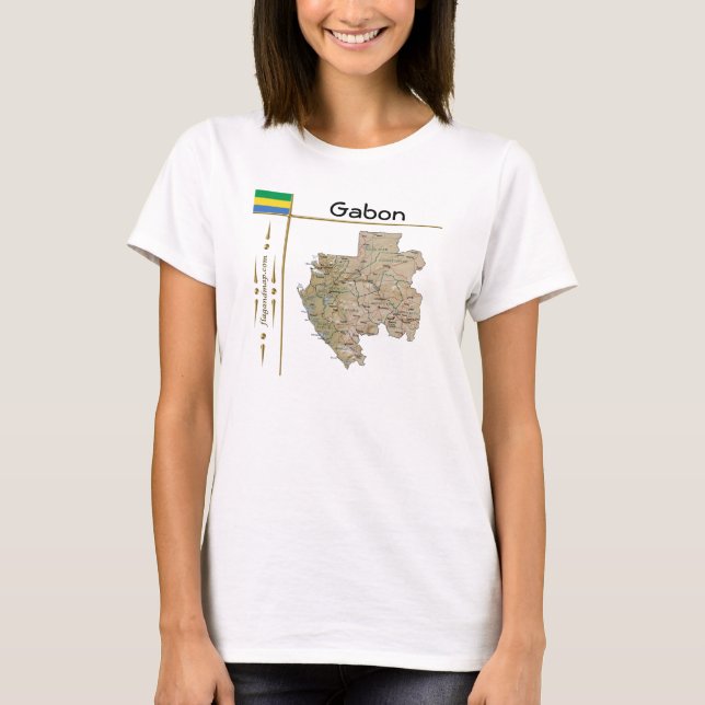 Gabon Map + Flag + Title T-Shirt (Front)