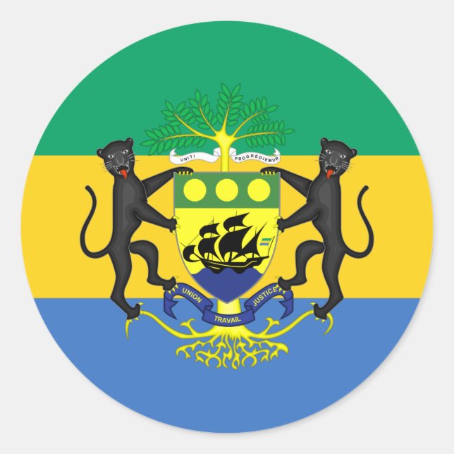 Gabonese Flag & Coat of Arms, Flag of Gabon Classic Round Sticker (Front)