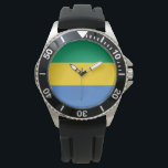 Gabonese Flag (Gabon) Watch<br><div class="desc">This design features the national flag of Gabon, which is a country on the west coast of Central Africa. Gabon is located on the equator. Gabon is bordered by Equatorial Guinea to the northwest; Cameroon to the north; the Republic of the Congo on the east and south; and the Gulf...</div>