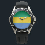 Gabonese Flag (Gabon) Watch<br><div class="desc">This design features the national flag of Gabon, which is a country on the west coast of Central Africa. Gabon is located on the equator. Gabon is bordered by Equatorial Guinea to the northwest; Cameroon to the north; the Republic of the Congo on the east and south; and the Gulf...</div>