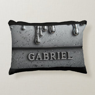 Gabriel Chrome Nameplate With Liquid Metal Drips Decorative Cushion