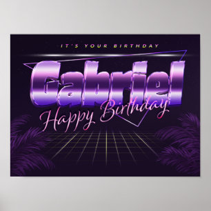 Gabriel Name Vorname lila retro Poster Geburtstag