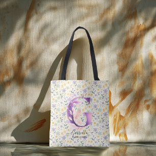 Gabriella Floral Monogram Spring Blossom Back - G Tote Bag