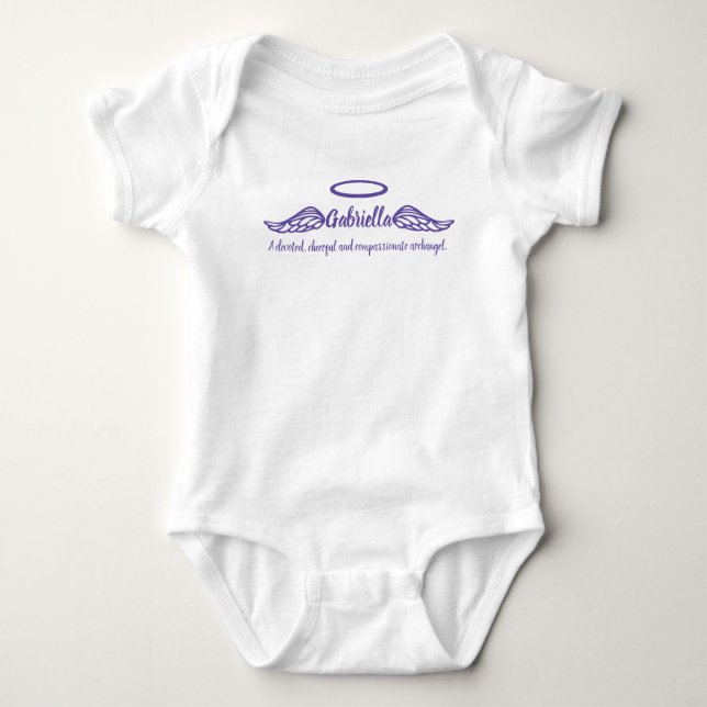 Gabriella girls name & meaning angel wings purple baby bodysuit (Front)