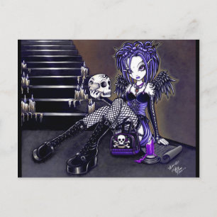 "Gabriella" Gothic Blue Skull Angel Art Postcard