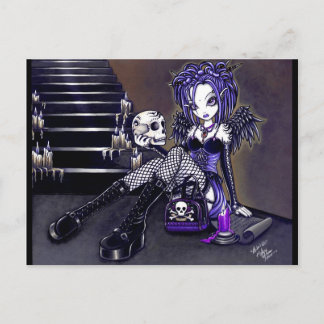 "Gabriella" Gothic Blue Skull Angel Art Postcard