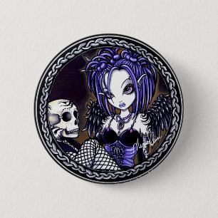 Gabriella Gothic Blue Skull Angel button