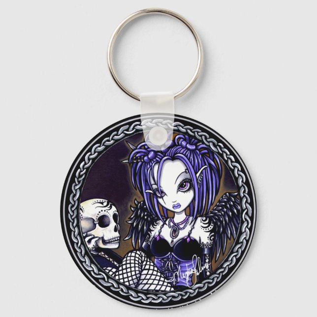 Gabriella Gothic Blue Skull Angel Keychain (Front)
