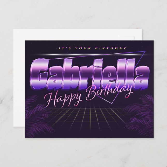 Gabriella Name First name purple postcard birthday (Front/Back)