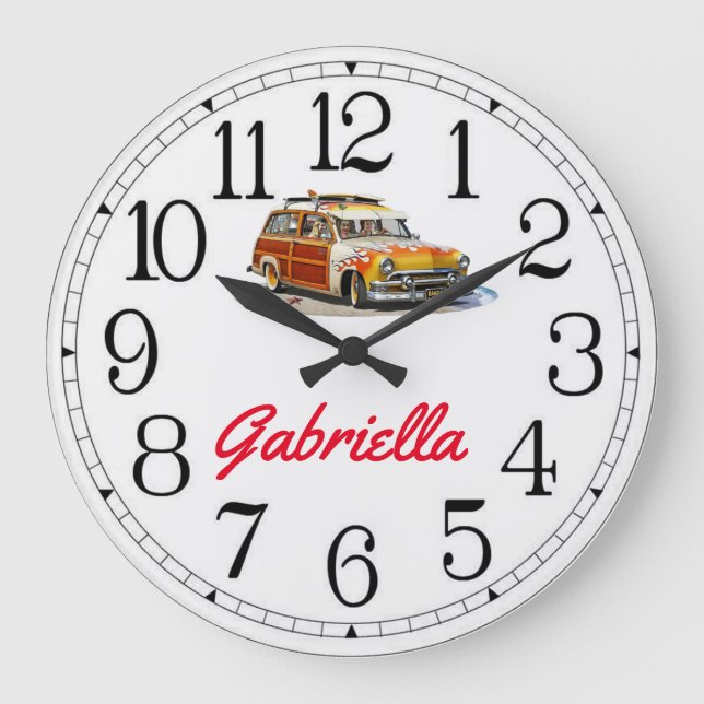Gabriella's Surfer Girl Woody Large Clock (Front)