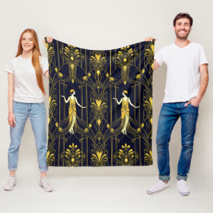 Gabsy gold and black decorative pattern fleece blanket