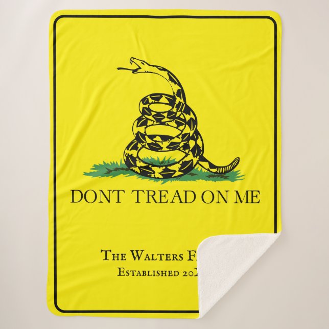 Gadsden Flag Don’t Tread on Me Family Name Estd Dt Sherpa Blanket (Front)