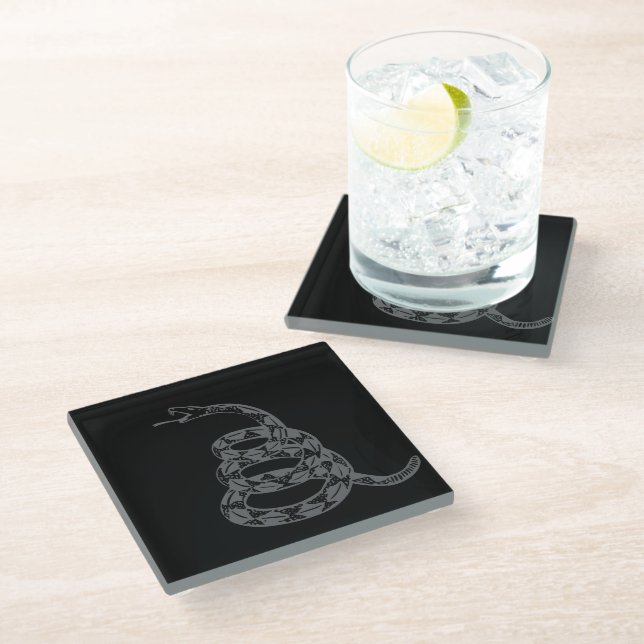Gadsden Flag Don't Tread on Me Grey Glass Coaster (Angled)