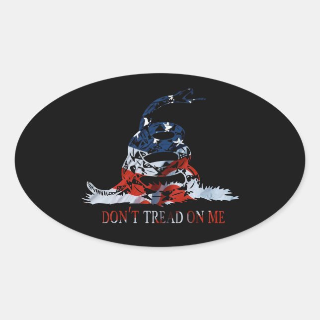 Gadsden Flag in Red White and Blue Oval Sticker (Front)