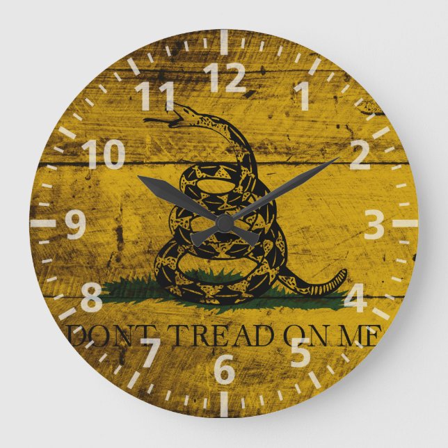 Gadsden Flag on Old Wood Grain Large Clock (Front)