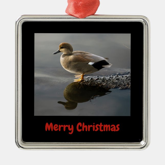 Gadwell Duck Merry Christmas Framed Metal Ornament (Front)