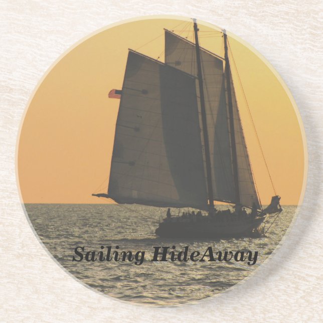 Gaff Rigged Sailboat sunset Coaster (Front)