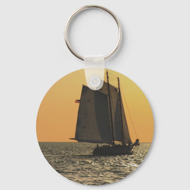 Gaff Rigged Sailboat sunset Key Ring (Front)