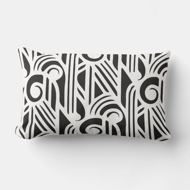 GaG Art Deco Lumbar Pillow - Black on White (Front)