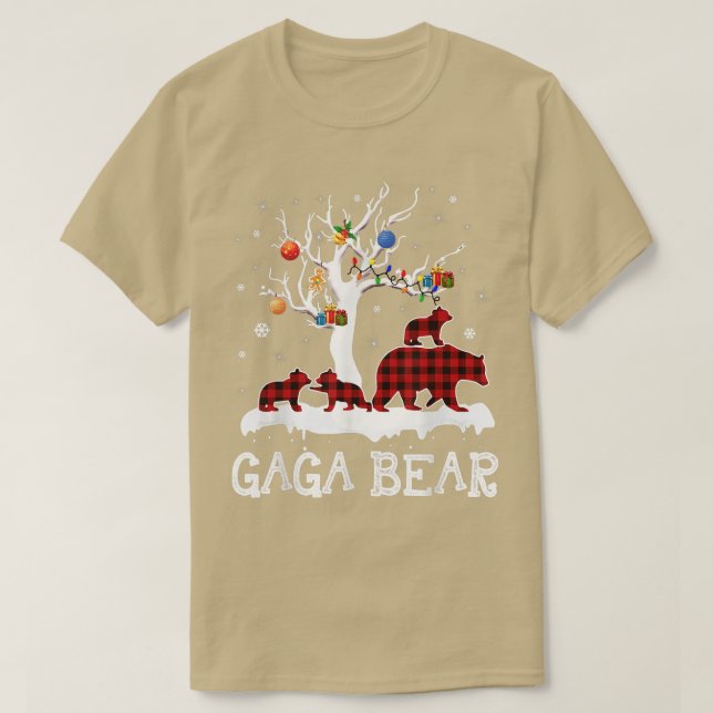 Gaga Bear Christmas Pajama Red Plaid Buffalo Famil T-Shirt (Design Front)