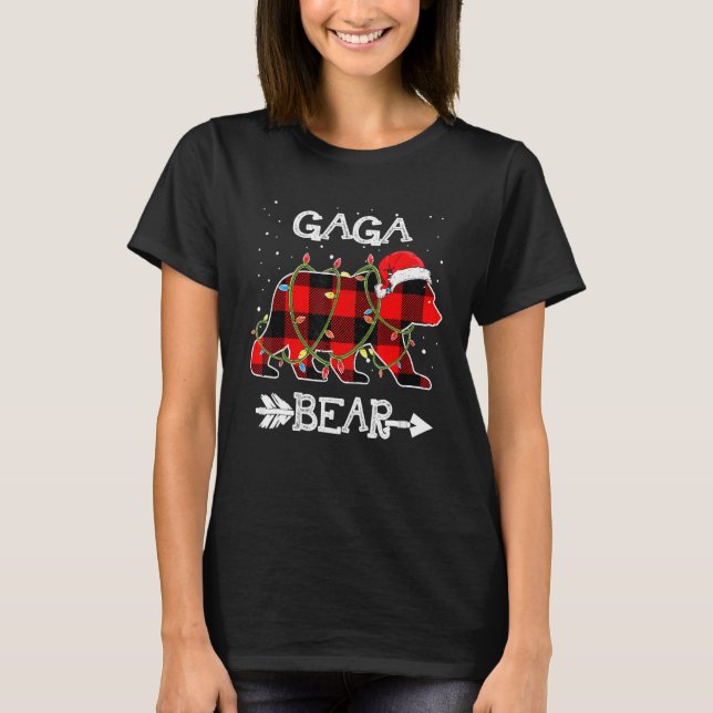 Gaga Bear  Red Buffalo Plaid Mum Bear Pajama T-Shirt (Front)