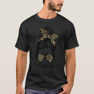 Gaga Life Messy Hair Bun Leopard Women Mother's Da T-Shirt