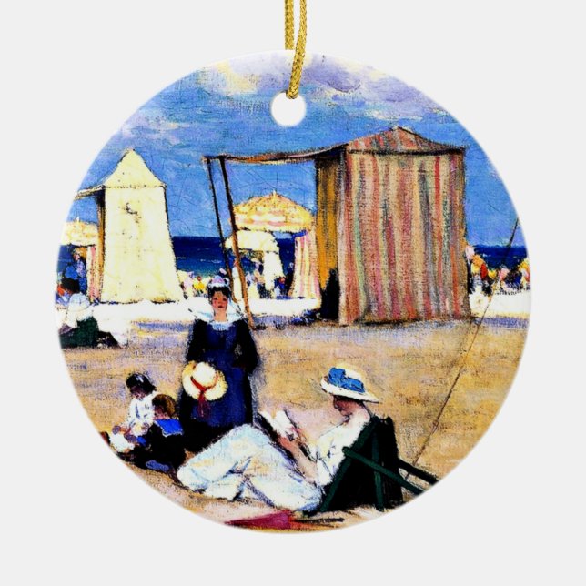 Gagnon - The Beach at Dinard, fine art Ceramic Tree Decoration (Front)