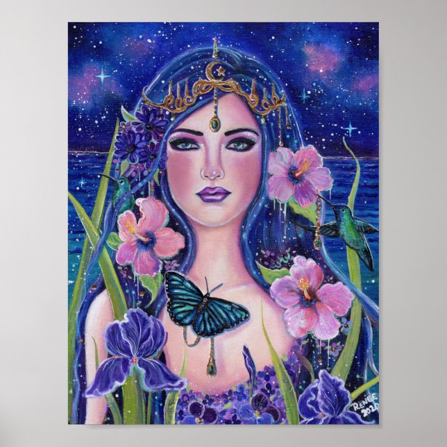 Gaia goddess with hummingbirds by Renee Lavoie Poster (Front)